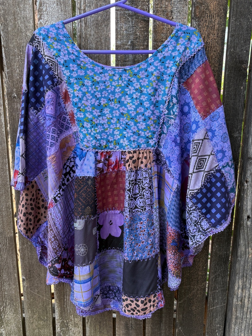 Advance Apparels Patchwork Poncho Top In Purple O/S